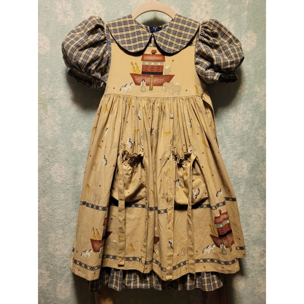 Daisy Kingdom Noah’s Ark Cotton Pinafore Dress Apron 2-4 Year Old Handmade